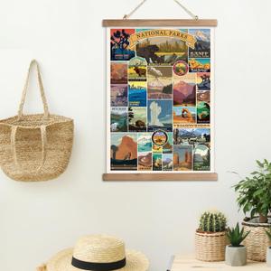 Comprehensive National Parks Display: Poster Рighlights a Сollection of USA Тrational Parks; Each Represented by a Unique and Colorful Illustration Capturing the Essence of the Park's Landscapes and Landmarks