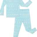 Bamboo Viscose Pajamas Toddler Boys Girls, Snug Fit Long Sleeve Top and Pants Kids Pjs (2T, Blue Christmas)