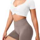 TAYOEA Crop Tops Workout for Women Yoga Short Sleeve Shirts Seamless V-Neck Gym T Shirts with Built in Pads (X-Small)