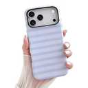 Skyseaco for iPhone 17 Pro Case Cute Aesthetic Horizontal Striped Phone Case for Women Girl Shockproof Slim TPU and Hard PC Protective Cover 6.3 inch 2025 - Light Blue