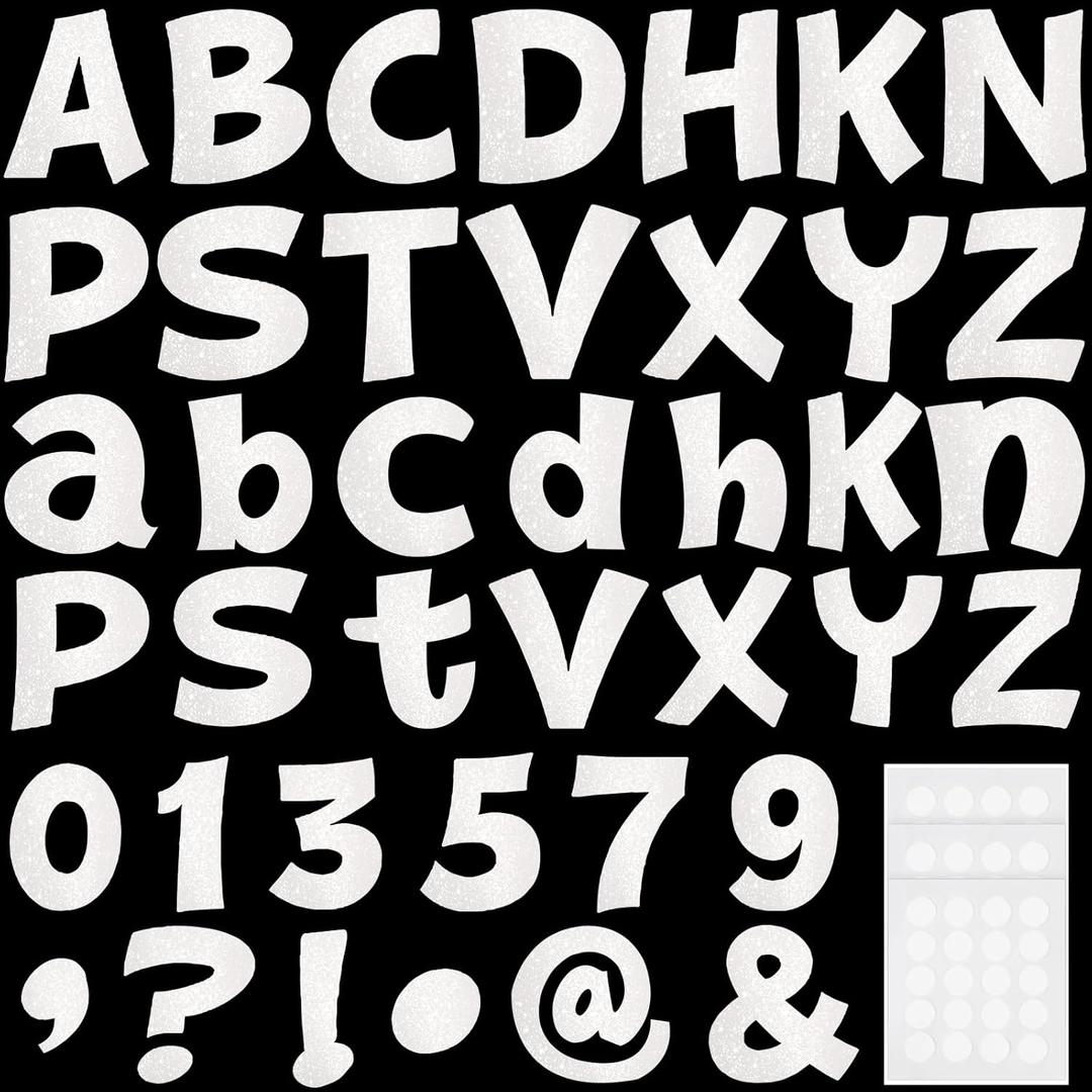 Colarr 216 Pcs Glitter Bulletin Board Letters for Classroom Numbers Alphabet 4 Inch Poster Board Letters with Adhesive Dots Punctuation Symbols Cutouts Bulletin Display School Decor, Iridescence White