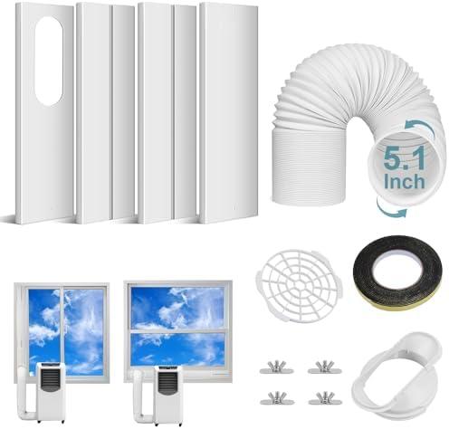 Portable Air Conditioner Window Vent Kit with 5.1" Exhaust Hose, Portable AC Seal Kit for Sliding Window with 4 Plates, Universal Coupler Fits 5.9 & 5.1 Inch Diameter Exhaust Hose