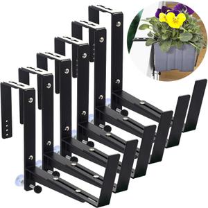 6 Pack Window Box Brackets Flower Planter Box Brackets for Railings Adjustable Deck Rail