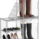 3 Pack Boot Storage Organizer Tall Boots Boxes Clear Plastic Stackable Acrylic Boot Display Case Storage Box with Divider, Shoe Organizer Box, XXX-L