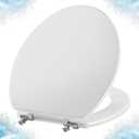 White Round Toilet Seat Natural Wood Toilet Seat with Zinc Alloy Hinges, Easy to Install also Easy to Clean, Scratch Resistant Toilet Seat by Angol Shiold (Round, White)