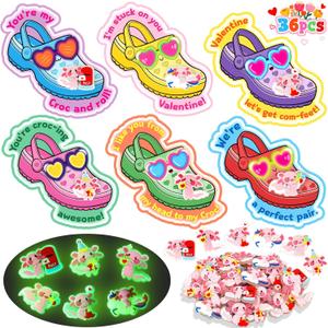 Valentines Day Cards for Kids School - 36 Pcs Valentines Gifts for Kids with Axolotl Shoe Charms Bulk, Funny Valentine Exchange Cards for Boys Girls Toddler Class Classroom Gift Party Favors