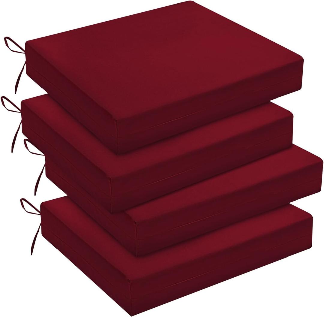 downluxe Outdoor Chair Cushions Set of 4 for Patio Furniture, Water-Resistant Square Corner Patio Chair Cushions with Ties, High Density Foam Outdoor Seat Cushion, 18.5" X 16" X 3", Burgundy