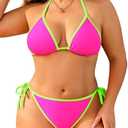 Tempt Me Women Plus Size Triangle Bikini Sets String Two Piece Halter Swimsuits with Tie Side Bottom 12W
