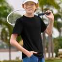 Haloumoning Boys T-Shirts Kids Short Sleeve Crewneck Solid Basic Tees Casual Tops 5-14 Years (Black)