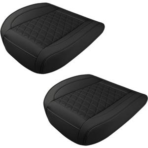 Luxury Faux Leather Car Seat Cover, Anti-Slip Waterproof Universal Front Bottom Seat Protector with Storage Pocket, Triangular Pattern Vehicle Seats Cushion for Sedans, SUVs, Trucks (2PCS&Black)