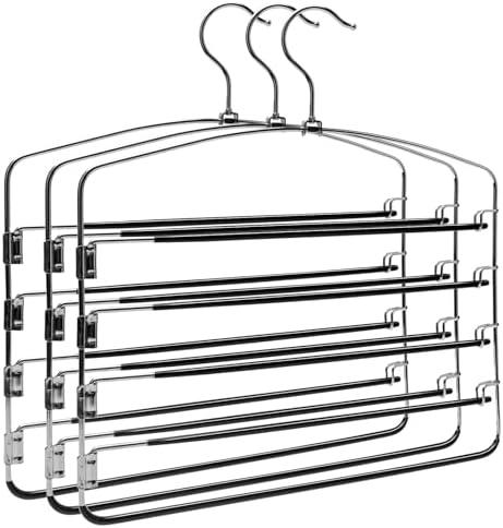 Multi-Layer Metal Pants Hangers, 3 Pack, 5 Swing Arms, Non-Slip