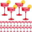 24 PCS Plastic Ribbed Martini Glasses 10 oz Detachable Gold Rim Red Ribbed Coupe Glasses Vintage Christmas Martini Cocktail Glass for Bar,Margarita,Gin,Tequila, Desserts and Snacks
