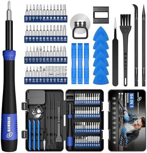 STREBITO Small Precision Screwdriver Set 64-piece with Torx, Triwing, Pentalobe, Electronics Repair Tool Kit for Computer, PC, Laptop, Macbook, Tablet, Phone, PS5, XBOX, Switch, Glass, Ring Doorbell
