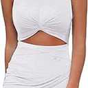 BTFBM Women 2025 Summer Sleeveless Casual Crewneck Bodycon Tank Dress Cutout Twist Slim Wrap Club Party Evening Dresses , Size -Small