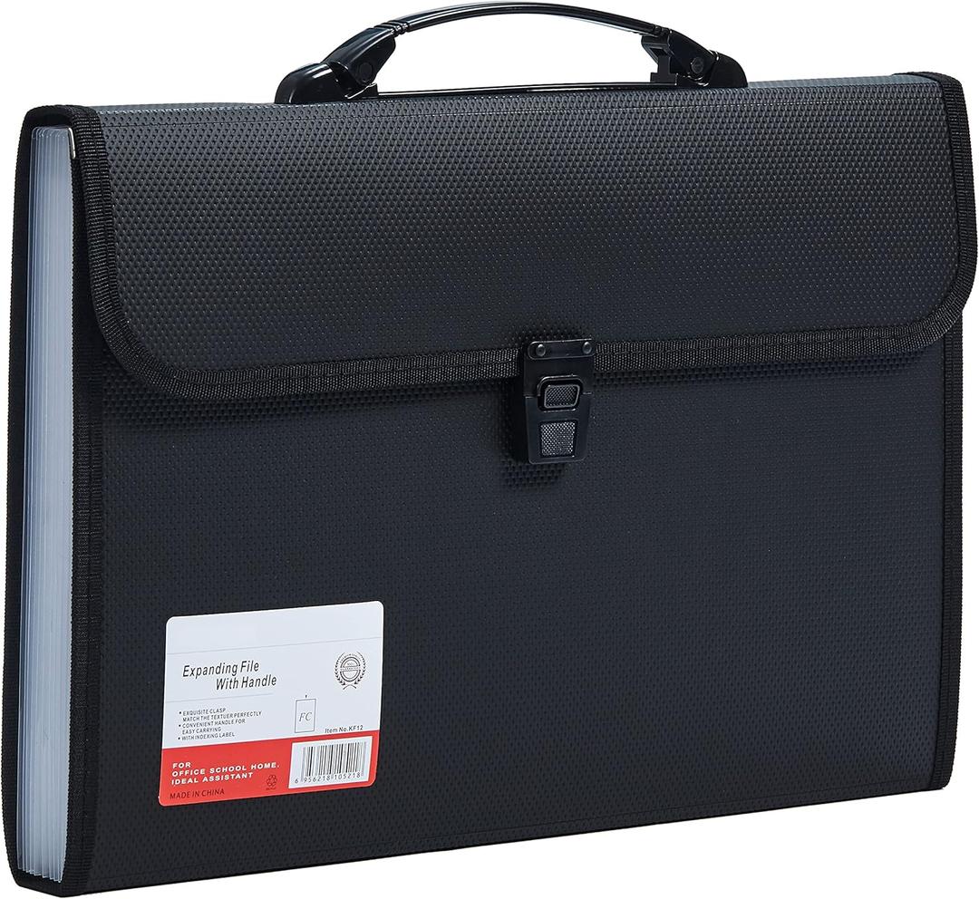 Legal Size 13 Pocket Accordian File Organizer Expanding File Folder for FC A4 Paper, Briefcase File Case with Durable Handle & Buckle Closure for School Home & Business (Black-2)