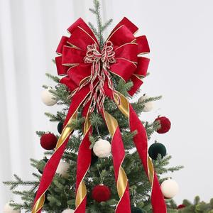 SY Super Bang Velvet Christmas Tree Topper, Red/Gold 48x12 Inch Christmas Bow Tree Topper for Xmas Tree Decorations, for Xmas Ornaments Holiday Home Indoor/Outdoor Wedding Thanksgiving Decor.