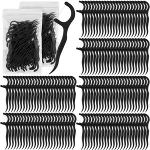 Baderke 600 Count Floss Picks Bulk Dental Flossers Picks for Adults Non Breakable Tooth Picks Flossers Teeth Cleaning Dental for Family Pack Travel(Black)