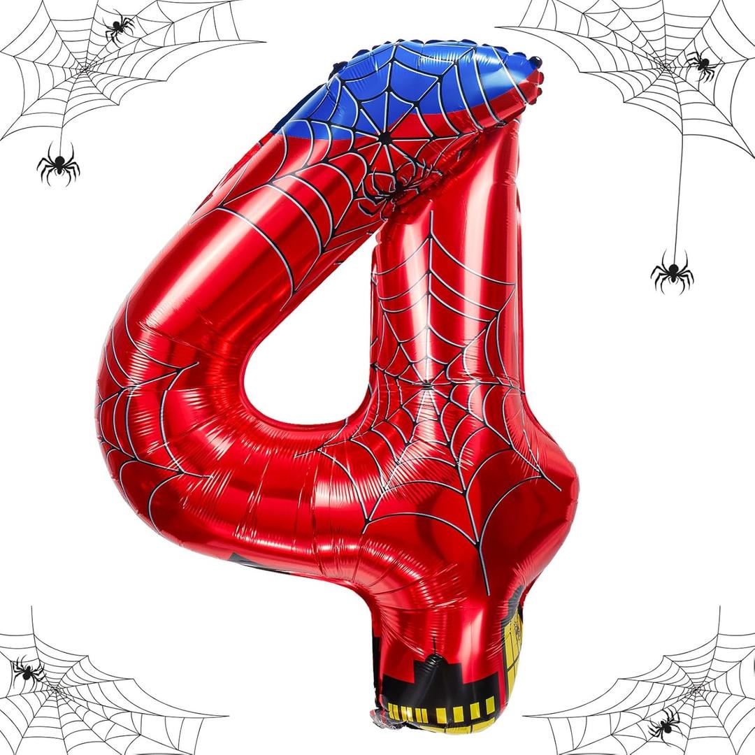 40 inch spider theme number foil balloons, children's party balloon supplies with classic numbers 1 to 9, birthday decoration supplies,number large balloons for spider theme parties(4)