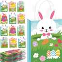 Sweetude 24 Pcs Easter Gift Paper Bags with Handles Bulk Bunny Egg Goodies Bag with Happy Easter for kids Spring Party Favor Supplies Candy Cookie Treat Goodies Gift Wrapping