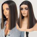 Honey Blonde Highlight Brown Bob Wig Synthetic Lace Front T part Straight Bob Wig Shoulder Length Chocolate Brown Short Bob Lace Front Wig for Women Daily Party Chiristmas(HL Brown-14 Inches)