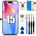 EFAITHFIX for iPhone 15 Screen Replacement 6.1 Inch LCD Screen 3D Touch Display Full HD Digitizer Frame Assembly (A2846, A3089, A3090, A3092) with Repair Tools Kit Screen Protector Waterproof Adhesive