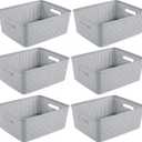 Sterilite 6 Pack Plastic Storage Bin Organization Containers, Short Baskets, Cement