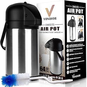 Coffee Carafe for Keeping Hot - 64oz Airpot Coffee Dispenser with Pump - Insulated Stainless Steel Hot Beverage Dispenser for Parties - Thermal Carafe for Hot Drinks Water Tea Chocolate