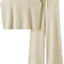 Imily Bela Womens 2 Piece Outfits Sleeveless Ribbed Knit Tops Wide Leg Pants Summer Vacation Sweater Matching Lounge Sets (M)