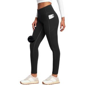 Heathyoga Fleece Lined Leggings with Pockets for Women Thermal Leggings Warm Leggings Women Winter High Waisted Yoga Pants (Small, Black)