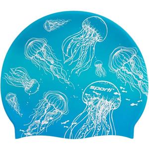 Sporti Silicone Swim Cap for Women & Men, Adult, Vibrant Lightweight Swimming, Non-Slip, Easy Wear, Removal, Protects Hair (Jellyfish - Blue)