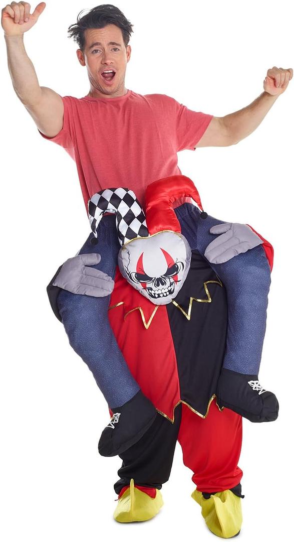 Morph Unisex Piggyback Adult Sized Costume, Jester, One Size US