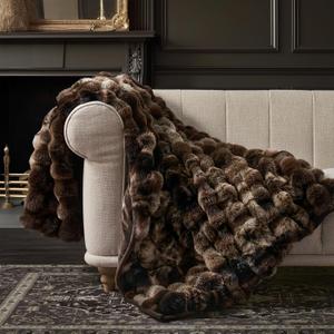 EverGrace Ultra Soft Luxury Fluffy Faux Rabbit Fur Throw Blanket, Thick Warm Bubble Throw for Bed, Cozy Plush Reversible Blankets for Couch, Chair, Sofa, Mocha Brown, 60x80 Inches