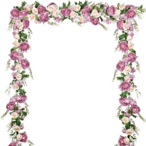 DearHouse 2Pack Artificial Peony Flower Garland - 6ft/Strand Silk Peony Garland with Pink Flowers for Wedding Party Table Decoration,Deep Ruby