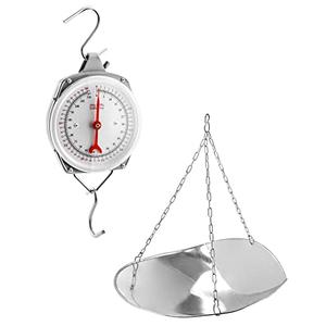 QWORK 110 lbs Large Display Spring Dial Weight Scale & Scale Scoop/Chain with Hanging Cradle, Steel Construction, for Shopping, Traveling, Kitchen, Silver