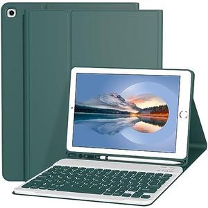 Divufus Keyboard Case for iPad 9th/8th/7th Generation 10.2 Inch [Magnetic Detachable Wireless Keyboard][Support 3 System] Flip Stand Case with Pencil Holder for iPad 10.2 2021/2020/2019, Dark Green