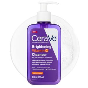 CeraVe Brightening Vitamin C Facial Cleanser for Dull & Uneven Skin Tone with Stabilized Vitamin C, Niacinamide & Ceramides, Hydrating & Exfoliating, Fragrance-Free, Safe for Sensitive Skin, 8oz