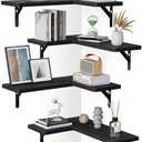 AMADA HOMEFURNISHING Corner Floating Shelves, Set of 4 Corner Wall Shelves, Shelves for Wall Decor, Corner Wood Shelves for Home Decor, Office, Bedroom, Bathroom, Laundry Room, Kitchen, Black