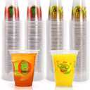 Frcctre 200 Pack Mexican Party Cups, 12 oz Cinco De Mayo Disposable Clear Plastic Cups Mexican Theme Party Decor Supplies for Taco Party Birthday Halloween Day of the Dead, 2 Styles