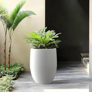 21.7" H Round Pure White Concrete Indoor Outdoor Modern Tall Planter Small Cracks
