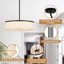 Dining Room Light Fixture Black Chandelier for Entryway 5Light Large Linear Round Island Lighting White Fabric Kitchen Pendant Light for Kitchen Bedroom Foyer Living Room, 7lights