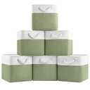 Patvingot 11 Inch Cube Storage Bins, 6 Pack Fabric Storage Cubes with Rope Handles, Organizer Baskets for Closet Shelves, Clothes and Home Organization(White/Green)