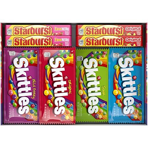 STARBURST Original & FaveRed and SKITTLES Original, Wild Berry, Sour and Tropical Chewy Candy Full Size Travel Essentials Variety Pack, 30 Count Bulk Box, Best By: 02/2026