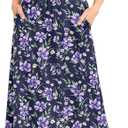 NILOUFO Women Trendy Maxi Skirts Casual High Waisted Elastic A-Line Long Skirt with Pockets (XL)