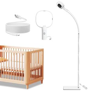 Floor Stand Compatible with Nanit Pro Baby Monitor, Gooseneck Swivel Holder Mount with Type-C Port & Fully Enclosed Housing Adjustable Height Baby Monitor Stand, Temperature and Humidity Display