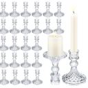 Sieral 24 Pcs Clear Taper Candle Holders 4'' Tall Glass Candlestick Holders Bulk Crystal Decorative Stand Wedding Stick Holder for Anniversary Party Dining Table Festival Decor