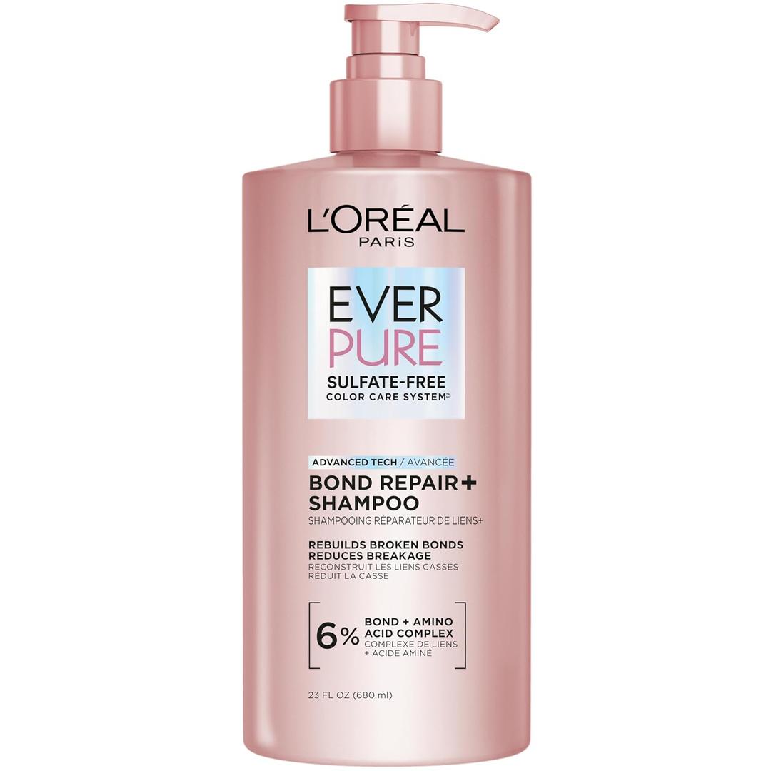 L'Oreal Paris Sulfate Free Bond Repair+ Shampoo, Hair Shampoo with Amino Acid Complex, Strengthens and Repairs Damaged or Color Treated Hair, EverPure, 23 Fl Oz
