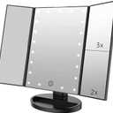 Infitrans Trifold Makeup Mirror Vanity Mirror with Lights,1X 2X 3X Magnification,Touch Control,Adjustable Rotation,Dual Power Supply,Portable Travel Cosmetic Mirror,Birthday Gifts for Women,Teengirls (Black)