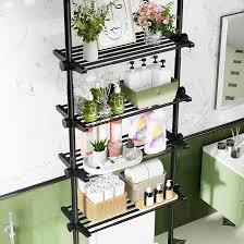 Bonpally Over The Toilet Storage Shelf, 4Tier Adjustable Bathroom Organizer, No Drill Tension Mounted Shelves, SpaceSaving Bathroom Cabinet Rack Above Toilet for Small Rooms, Black