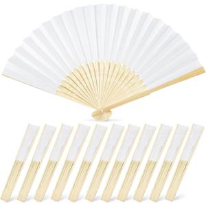 JOHOUSE Pack of 12 White Paper Fans Handheld 8.3 Inch Foldable Hand Fan, Folding Fans Handheld for Women, Paper Fan for Wedding Guests, Bridal & Baby Shower Favors, Party Decorations