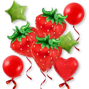 8 PCS 4D Giant Strawberry Balloons 29 Berry Balloons Set with Latex and Red Heart Foil | Sweet Cute Berry First Birthday Party Decorations Supplies